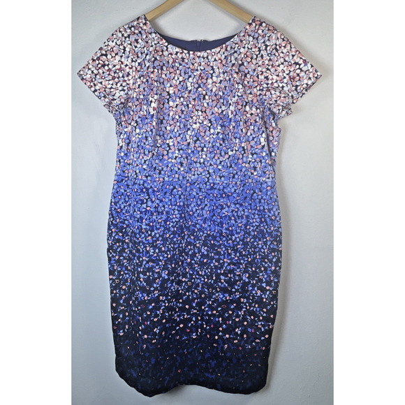Talbots Floral blue Ombre Sheath Career Dress Size 14 petite scoop neck office - Picture 2 of 13